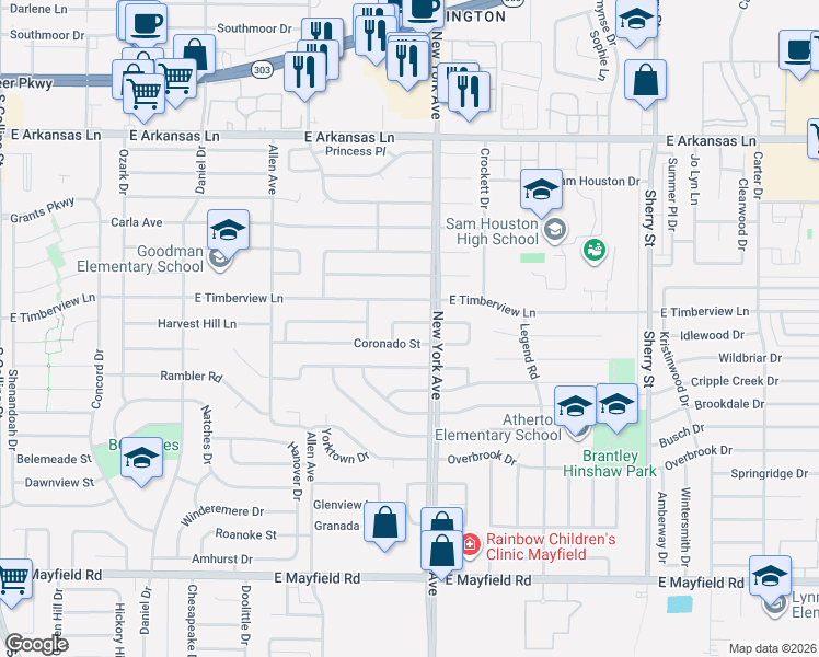 map of restaurants, bars, coffee shops, grocery stores, and more near 1804 Jubilee Trail in Arlington