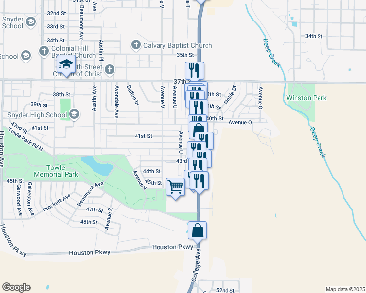 map of restaurants, bars, coffee shops, grocery stores, and more near 1900-1998 42nd Street in Snyder