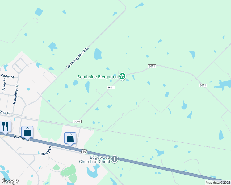 map of restaurants, bars, coffee shops, grocery stores, and more near 822 County Road 3601 in Edgewood