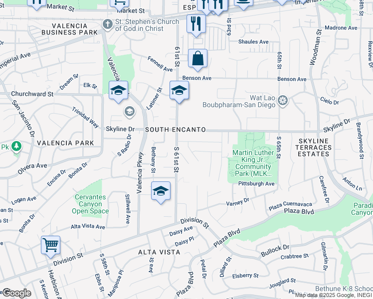 map of restaurants, bars, coffee shops, grocery stores, and more near 530 Kirtright Street in San Diego