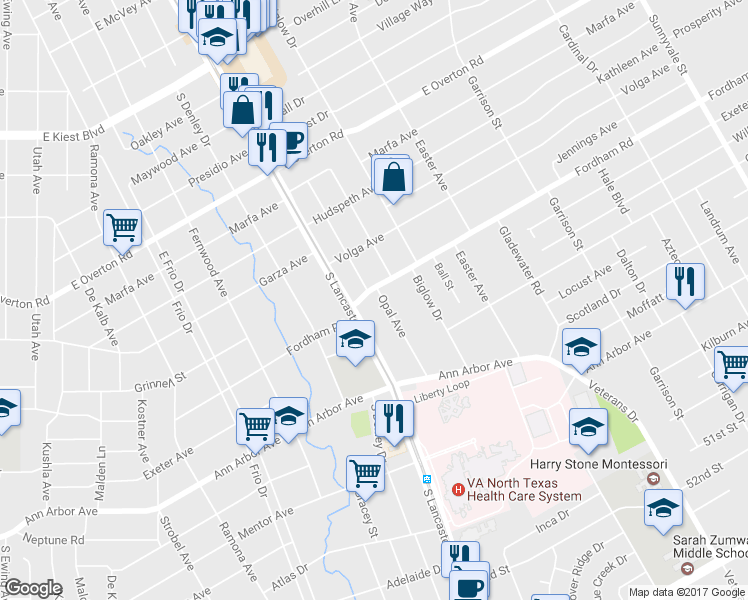 map of restaurants, bars, coffee shops, grocery stores, and more near 4111 Opal Avenue in Dallas