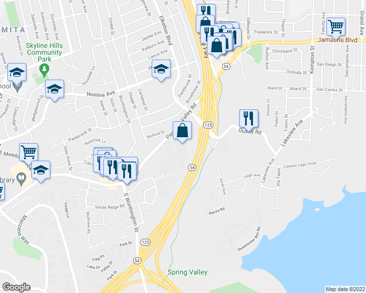map of restaurants, bars, coffee shops, grocery stores, and more near 8535 Paradise Valley Road in Spring Valley