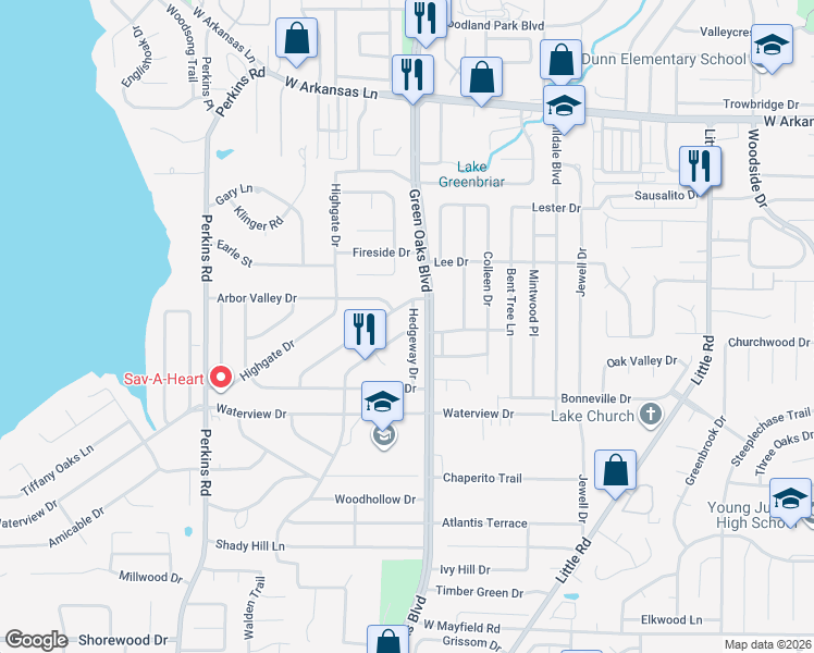 map of restaurants, bars, coffee shops, grocery stores, and more near 2708 Hedgeway Drive in Arlington
