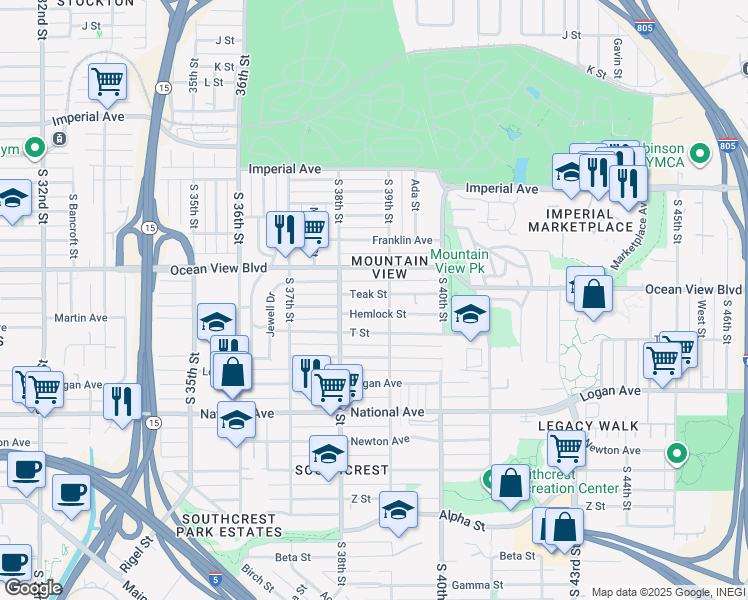 map of restaurants, bars, coffee shops, grocery stores, and more near 3867 Teak Street in San Diego