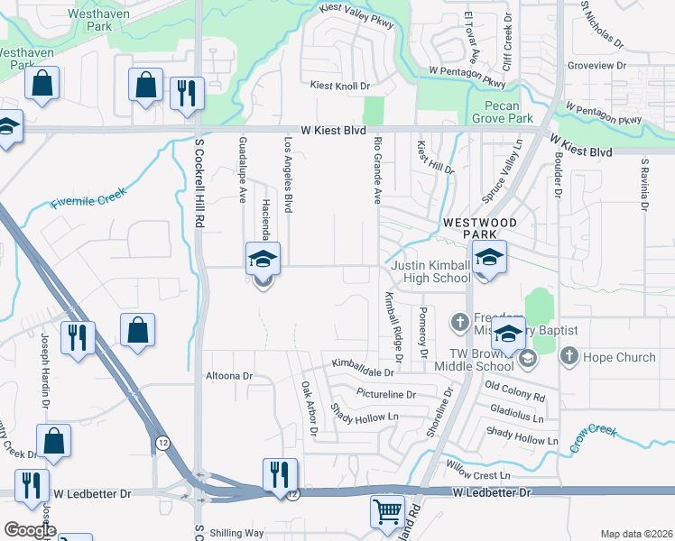map of restaurants, bars, coffee shops, grocery stores, and more near 3840 Sam Circle in Dallas