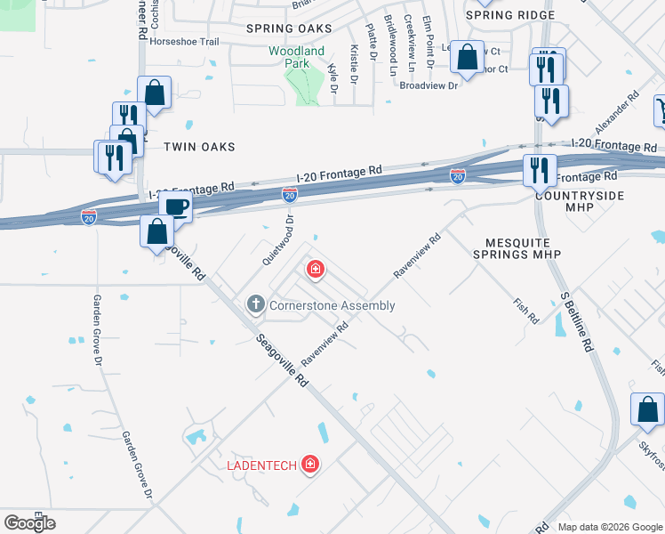map of restaurants, bars, coffee shops, grocery stores, and more near 12227 China Lake Drive in Dallas
