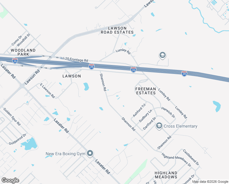 map of restaurants, bars, coffee shops, grocery stores, and more near 5950 Shannon Road in Mesquite