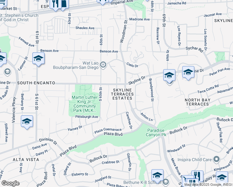 map of restaurants, bars, coffee shops, grocery stores, and more near 6678 Chantecler Avenue in San Diego