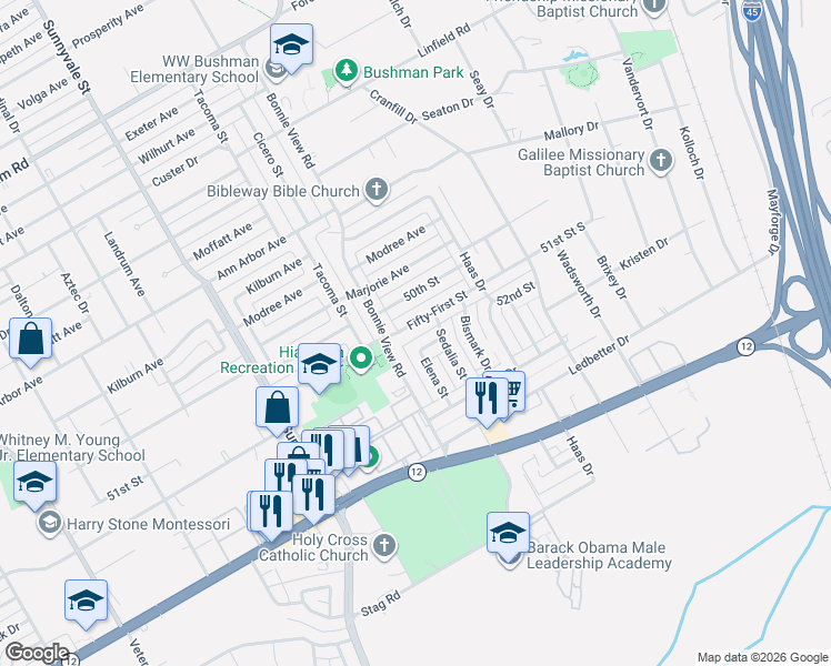map of restaurants, bars, coffee shops, grocery stores, and more near 3008 51st Street in Dallas
