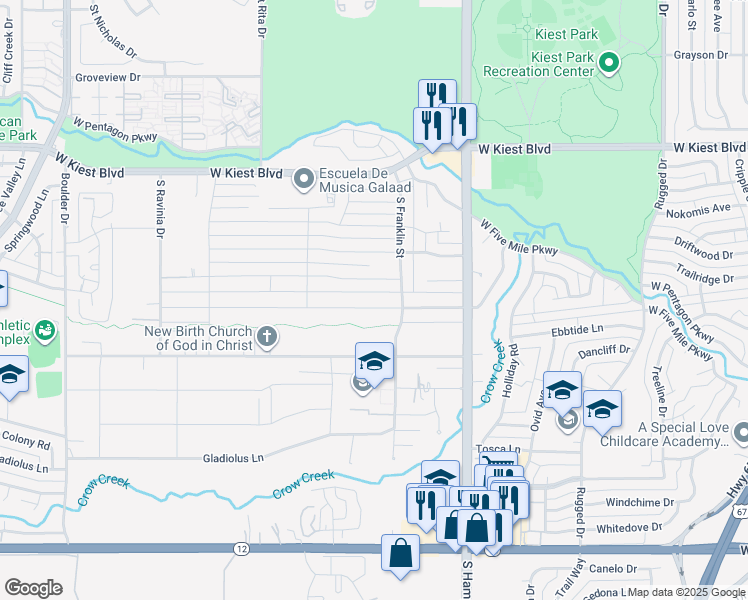 map of restaurants, bars, coffee shops, grocery stores, and more near 2529 Southwood Drive in Dallas