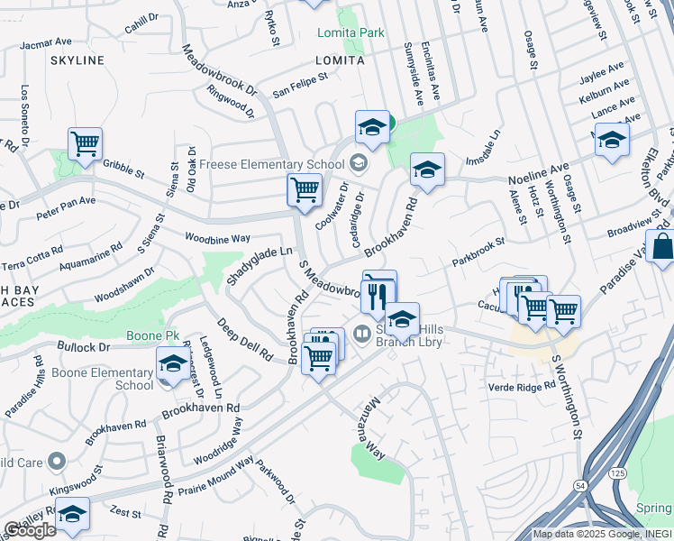 map of restaurants, bars, coffee shops, grocery stores, and more near 7924 Brookmeadow Place in San Diego