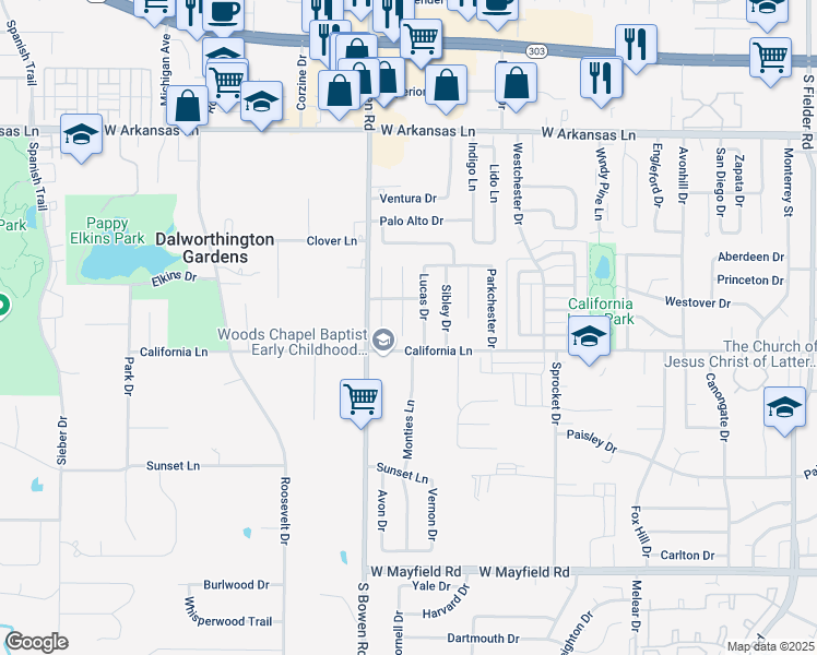 map of restaurants, bars, coffee shops, grocery stores, and more near 2711 Capistrano Court South in Arlington