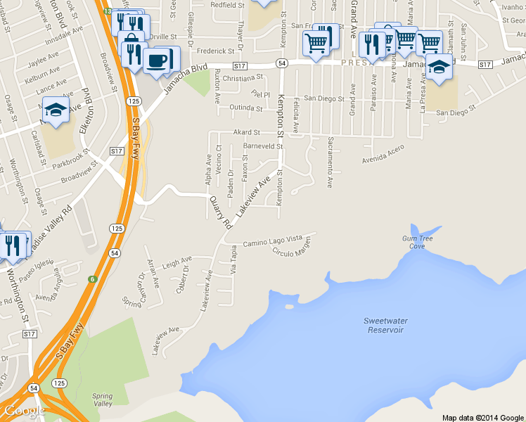 map of restaurants, bars, coffee shops, grocery stores, and more near 9125 San Andres St in Spring Valley