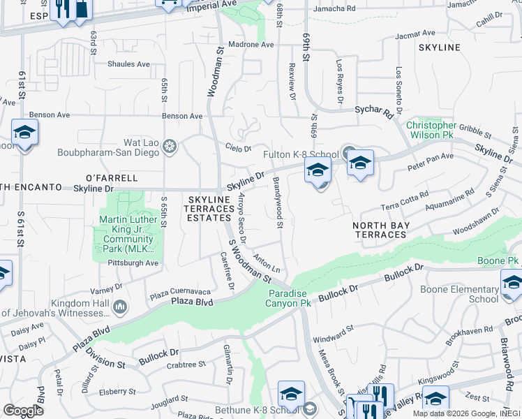 map of restaurants, bars, coffee shops, grocery stores, and more near 6748 Arroyo Seco Court in San Diego