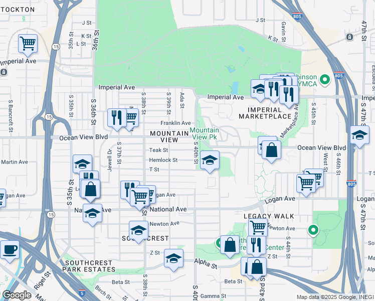 map of restaurants, bars, coffee shops, grocery stores, and more near 3935 Teak Street in San Diego