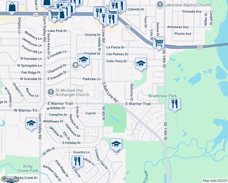 map of restaurants, bars, coffee shops, grocery stores, and more near 2902 South Belt Line Road in Grand Prairie