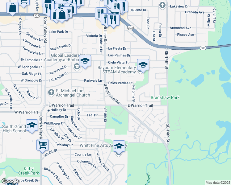 map of restaurants, bars, coffee shops, grocery stores, and more near 2902 South Belt Line Road in Grand Prairie