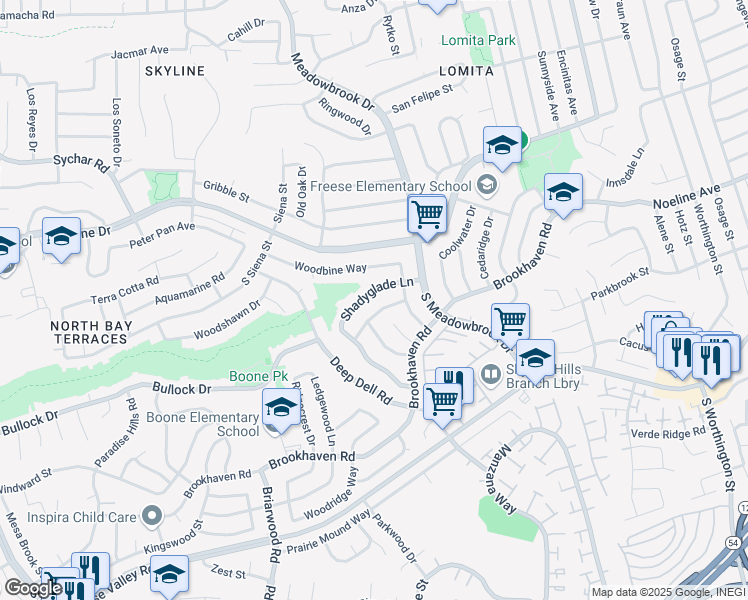 map of restaurants, bars, coffee shops, grocery stores, and more near 7704 Goldcrest Lane in San Diego