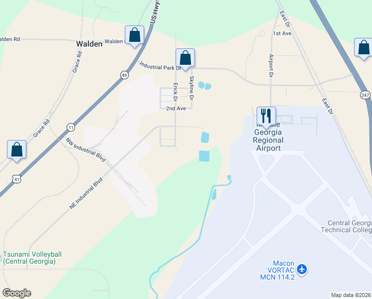 map of restaurants, bars, coffee shops, grocery stores, and more near in Macon