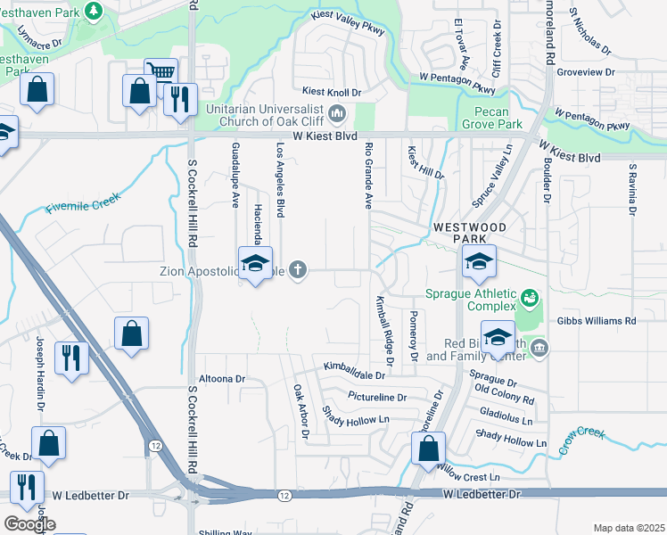 map of restaurants, bars, coffee shops, grocery stores, and more near 3840 Sam Circle in Dallas