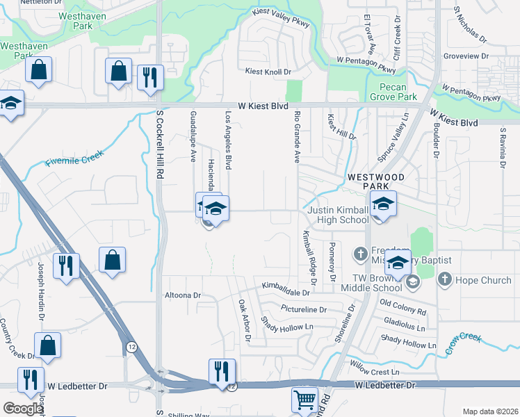 map of restaurants, bars, coffee shops, grocery stores, and more near 3840 Sam Circle in Dallas