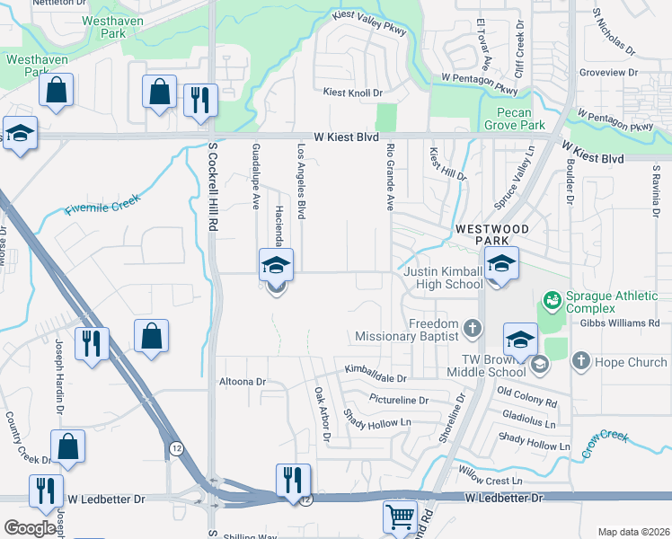 map of restaurants, bars, coffee shops, grocery stores, and more near 3840 Sam Circle in Dallas