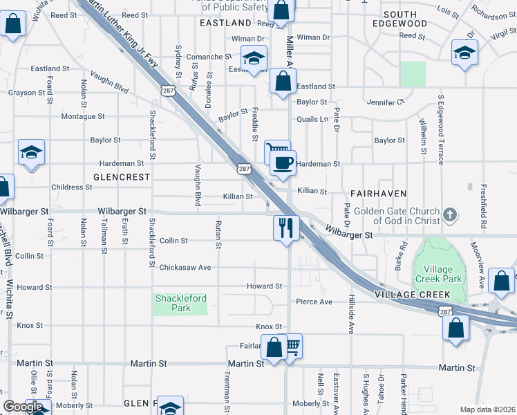 map of restaurants, bars, coffee shops, grocery stores, and more near 4008 Wilbarger Street in Fort Worth