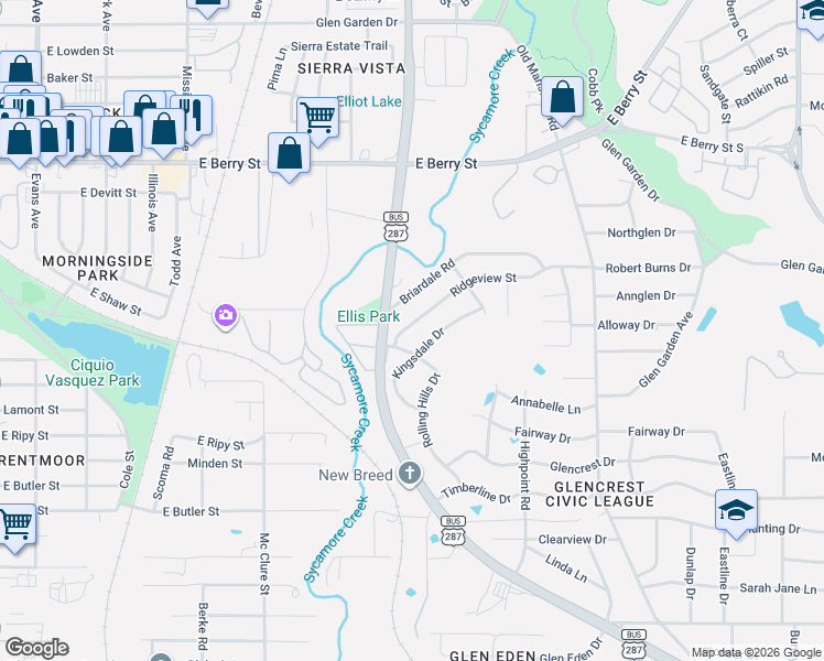 map of restaurants, bars, coffee shops, grocery stores, and more near 2105 Kingsdale Drive in Fort Worth
