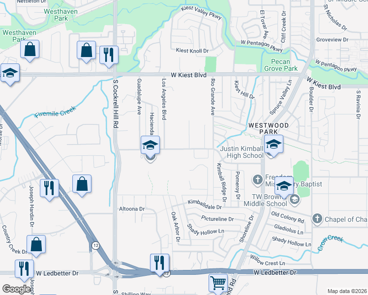map of restaurants, bars, coffee shops, grocery stores, and more near 3840 Sam Circle in Dallas