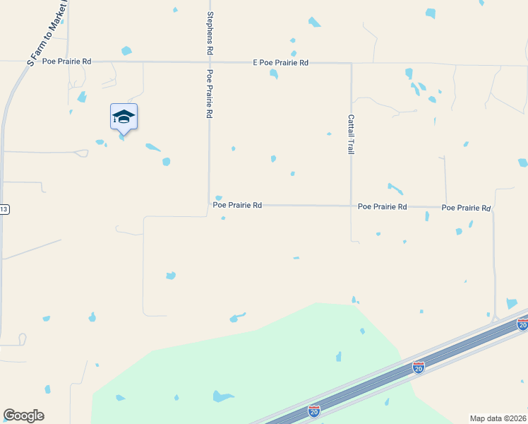 map of restaurants, bars, coffee shops, grocery stores, and more near 1300 Poe Prairie Road in Millsap