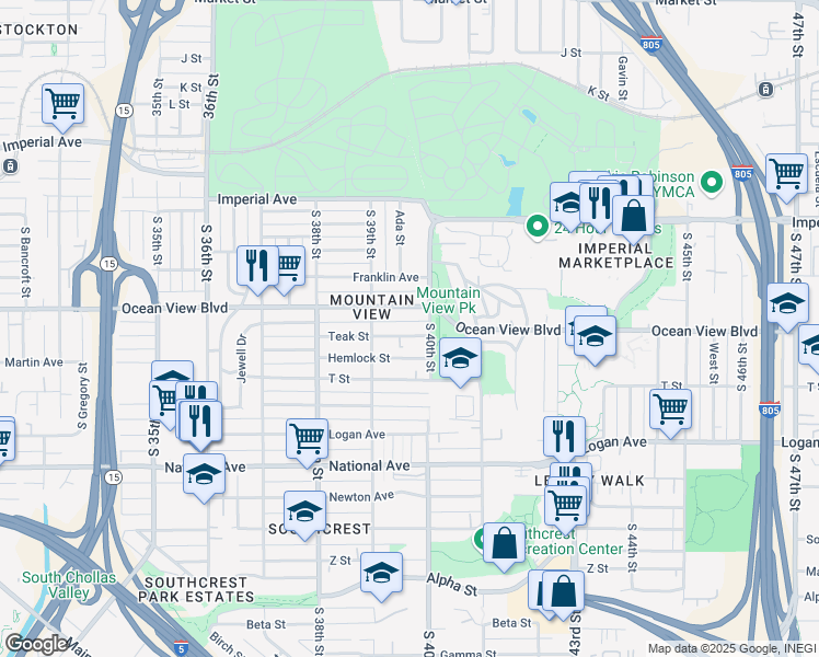 map of restaurants, bars, coffee shops, grocery stores, and more near 3966 Teak Street in San Diego