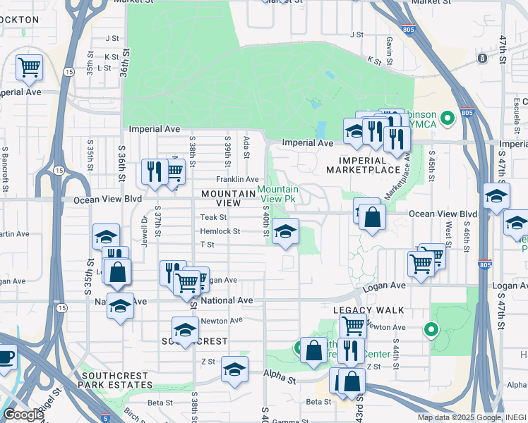 map of restaurants, bars, coffee shops, grocery stores, and more near 3990 Hemlock Street in San Diego