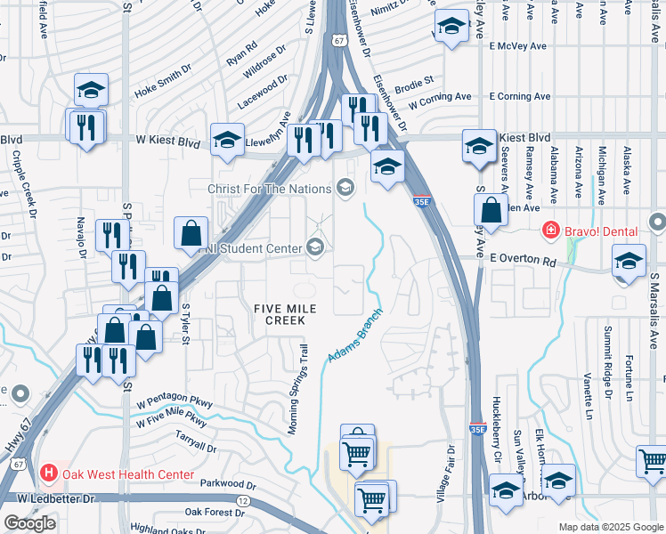 map of restaurants, bars, coffee shops, grocery stores, and more near 3724 Conway Street in Dallas