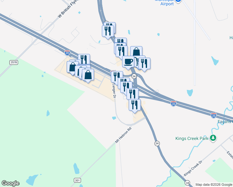 map of restaurants, bars, coffee shops, grocery stores, and more near 300 Tanger Dr in Terrell