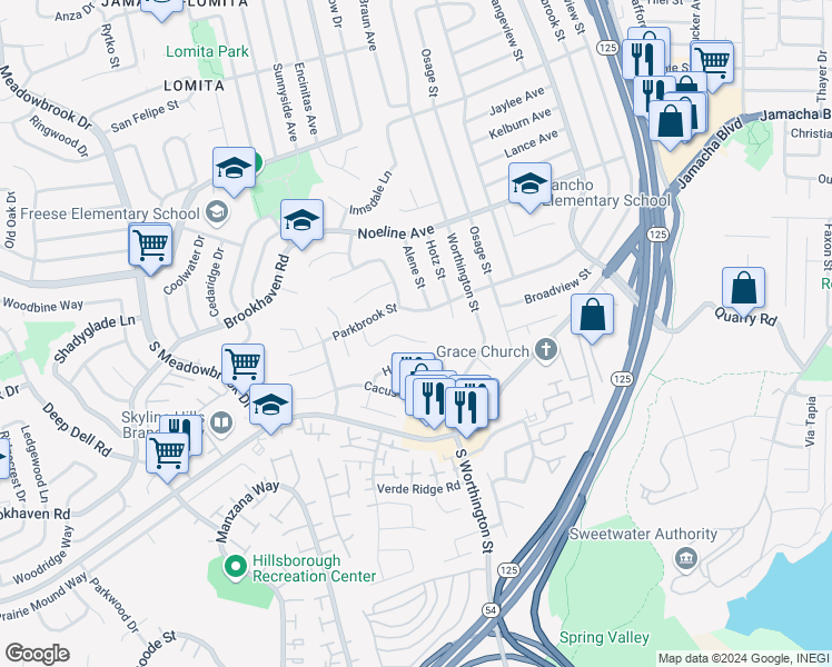 map of restaurants, bars, coffee shops, grocery stores, and more near 8570 Parkbrook Lane in San Diego