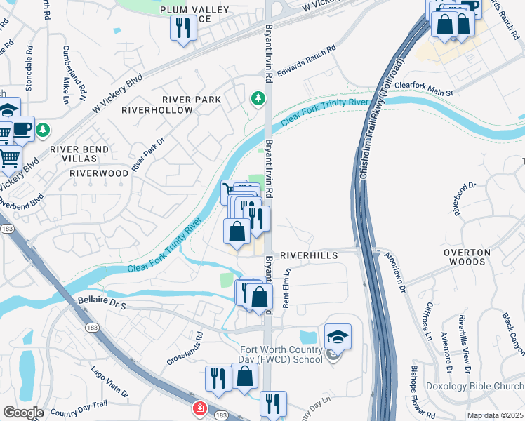 map of restaurants, bars, coffee shops, grocery stores, and more near 3701 Vision Drive in Fort Worth