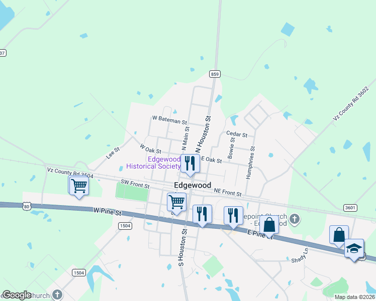 map of restaurants, bars, coffee shops, grocery stores, and more near 200-298 North Main Street in Edgewood
