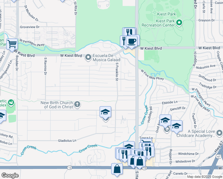 map of restaurants, bars, coffee shops, grocery stores, and more near 2529 Southwood Drive in Dallas