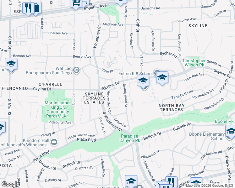 map of restaurants, bars, coffee shops, grocery stores, and more near 464 Arroyo Seco Drive in San Diego