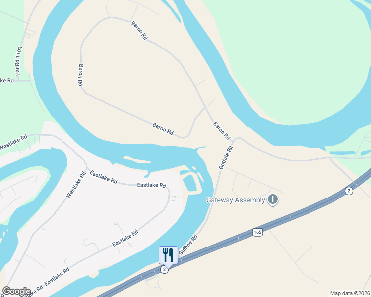 map of restaurants, bars, coffee shops, grocery stores, and more near 7276 Eastlake Road in Sterlington