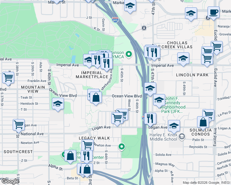 map of restaurants, bars, coffee shops, grocery stores, and more near 4421 Benfield Court in San Diego