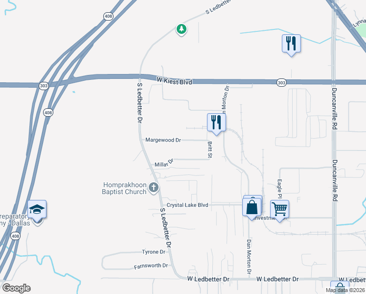 map of restaurants, bars, coffee shops, grocery stores, and more near 5741 Margewood Drive in Dallas