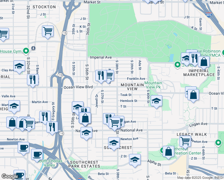 map of restaurants, bars, coffee shops, grocery stores, and more near in San Diego