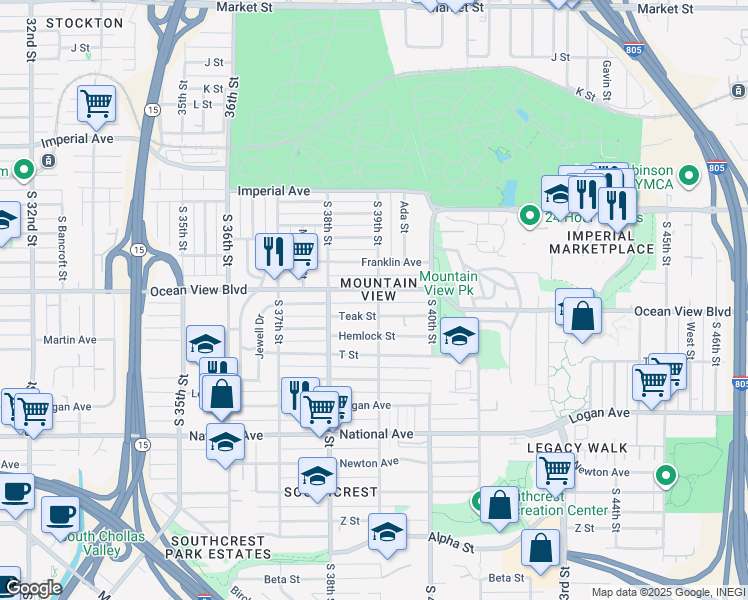 map of restaurants, bars, coffee shops, grocery stores, and more near 518 South 39th Street in San Diego