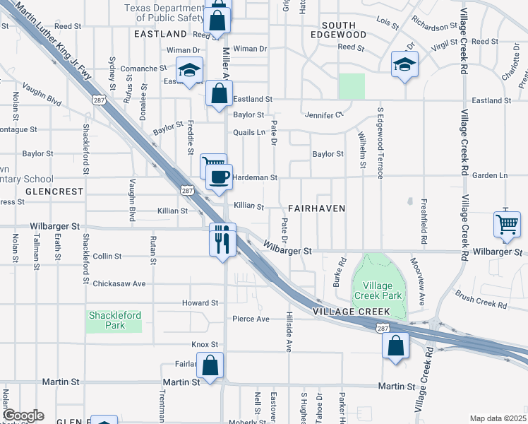 map of restaurants, bars, coffee shops, grocery stores, and more near 4244 Killian Street in Fort Worth