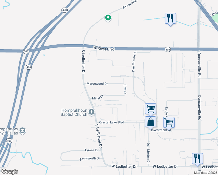 map of restaurants, bars, coffee shops, grocery stores, and more near 5741 Margewood Drive in Dallas