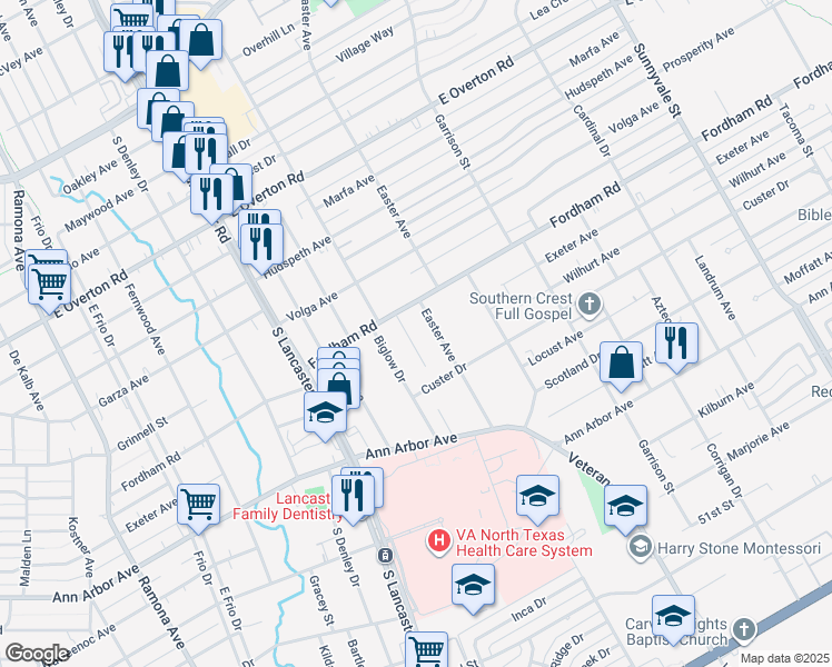 map of restaurants, bars, coffee shops, grocery stores, and more near 2034 Fordham Road in Dallas