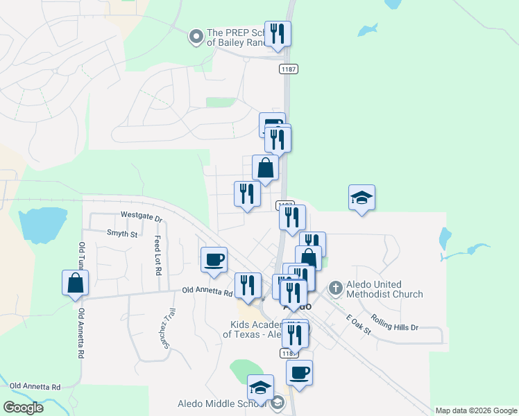 map of restaurants, bars, coffee shops, grocery stores, and more near 129 James Street in Aledo