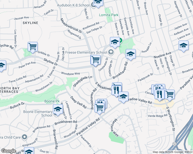 map of restaurants, bars, coffee shops, grocery stores, and more near 226 Coolwater Drive in San Diego