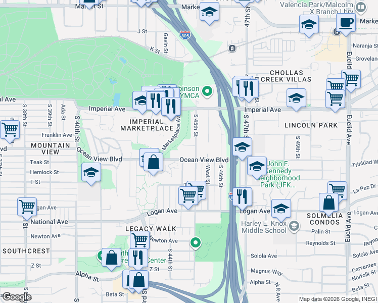 map of restaurants, bars, coffee shops, grocery stores, and more near 4421 Benfield Court in San Diego